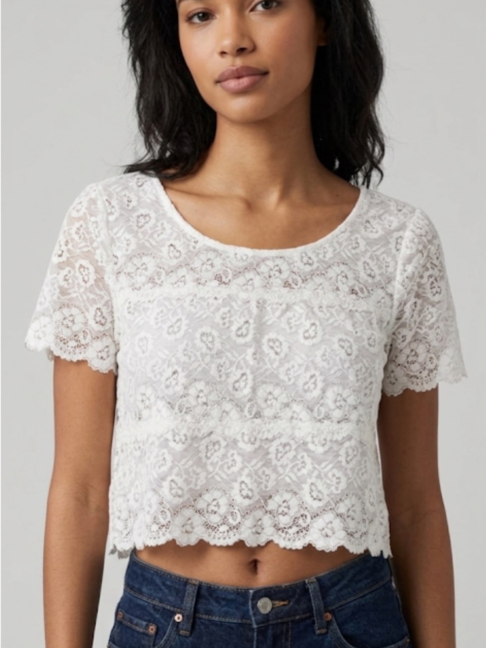 LA SENZA Boxy Fit Off-White Lace Crop Top